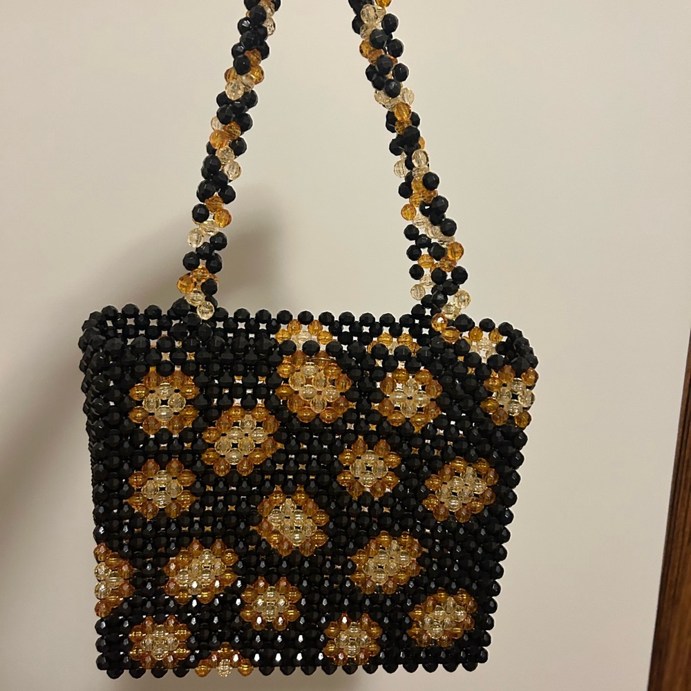 Susan Alexandra beaded rare black leopard print beaded purse